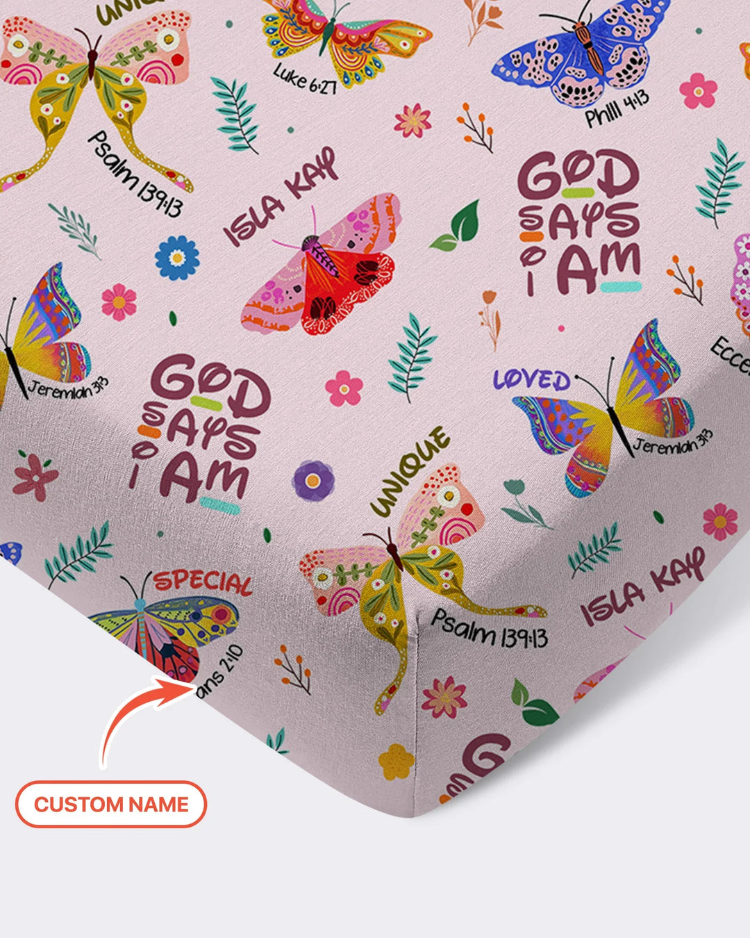 Custom Name God says I am Butterfly Bamboo Fitted Crib Sheet