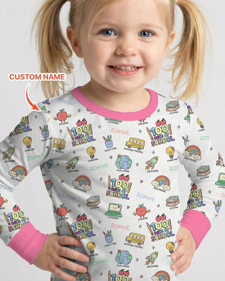 Custom Name Celebration Hundred Days Bamboo Two Piece Long Sleeve Pajama Set