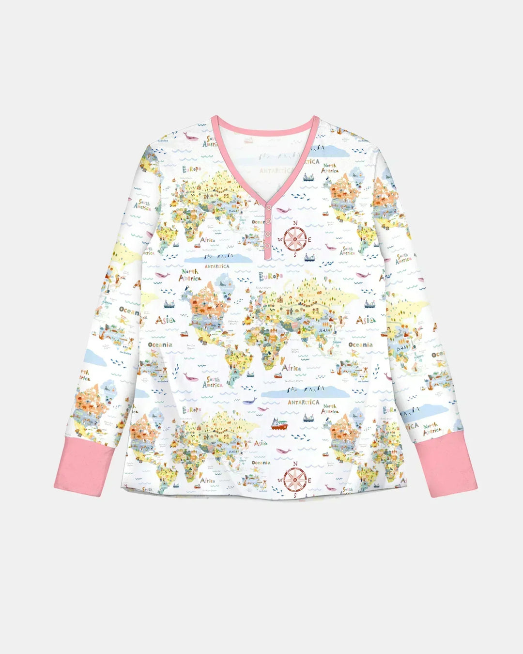 Whimsical World Map Family Matching Bamboo Women Pajama Set