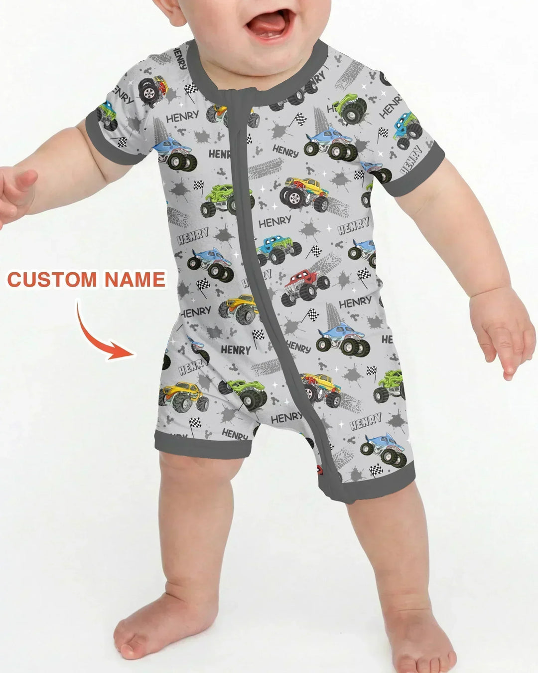 Monster Truck Dirt Jam Custom Name Daddy & Me Matching Bamboo Shorty Zippy