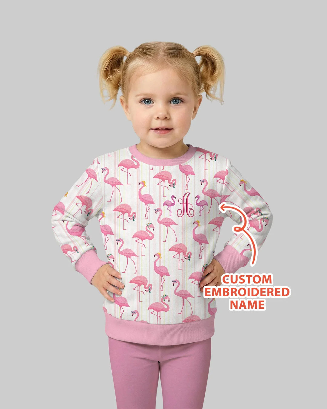 Custom Name Embroidered Flamingo Bamboo Crewneck Sweatshirt