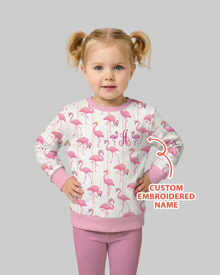 Custom Name Embroidered Flamingo Bamboo Crewneck Sweatshirt