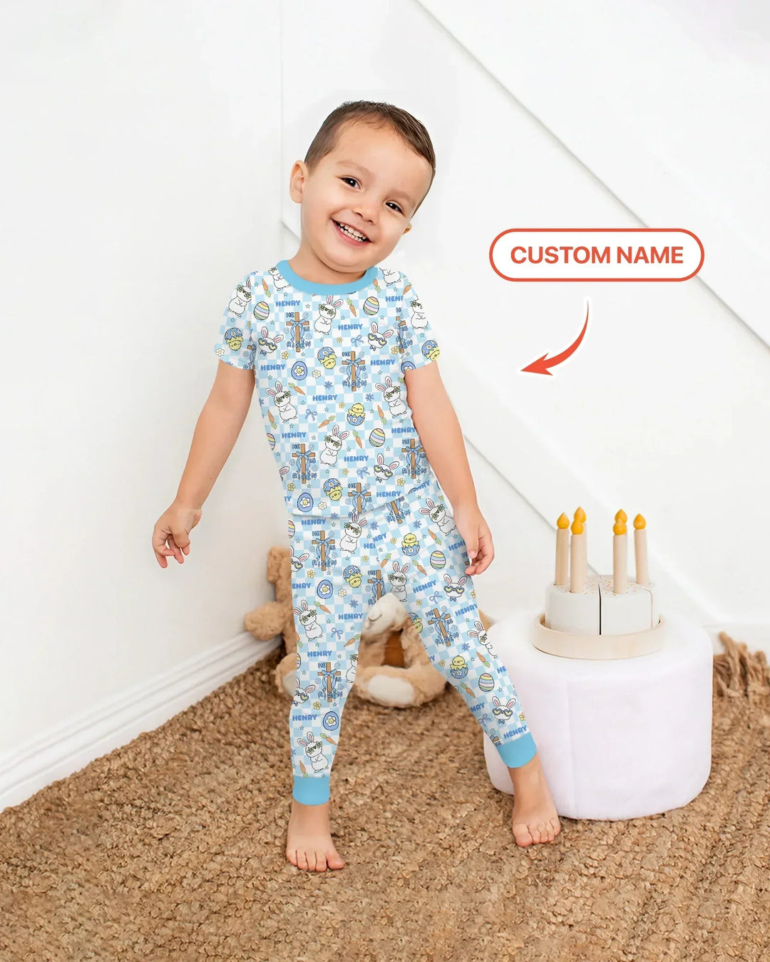 Custom Name Retro Easter Bamboo Two Piece Short Sleeve Pajama Set