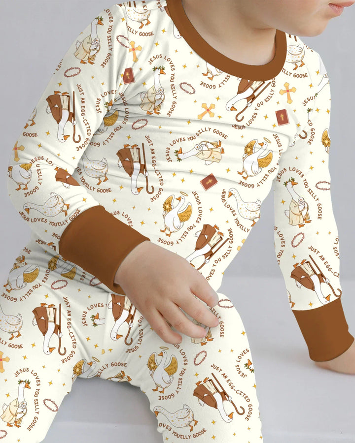 Jesus Loves You Silly Goose Bamboo Two Piece Long Sleeve Pajama Set