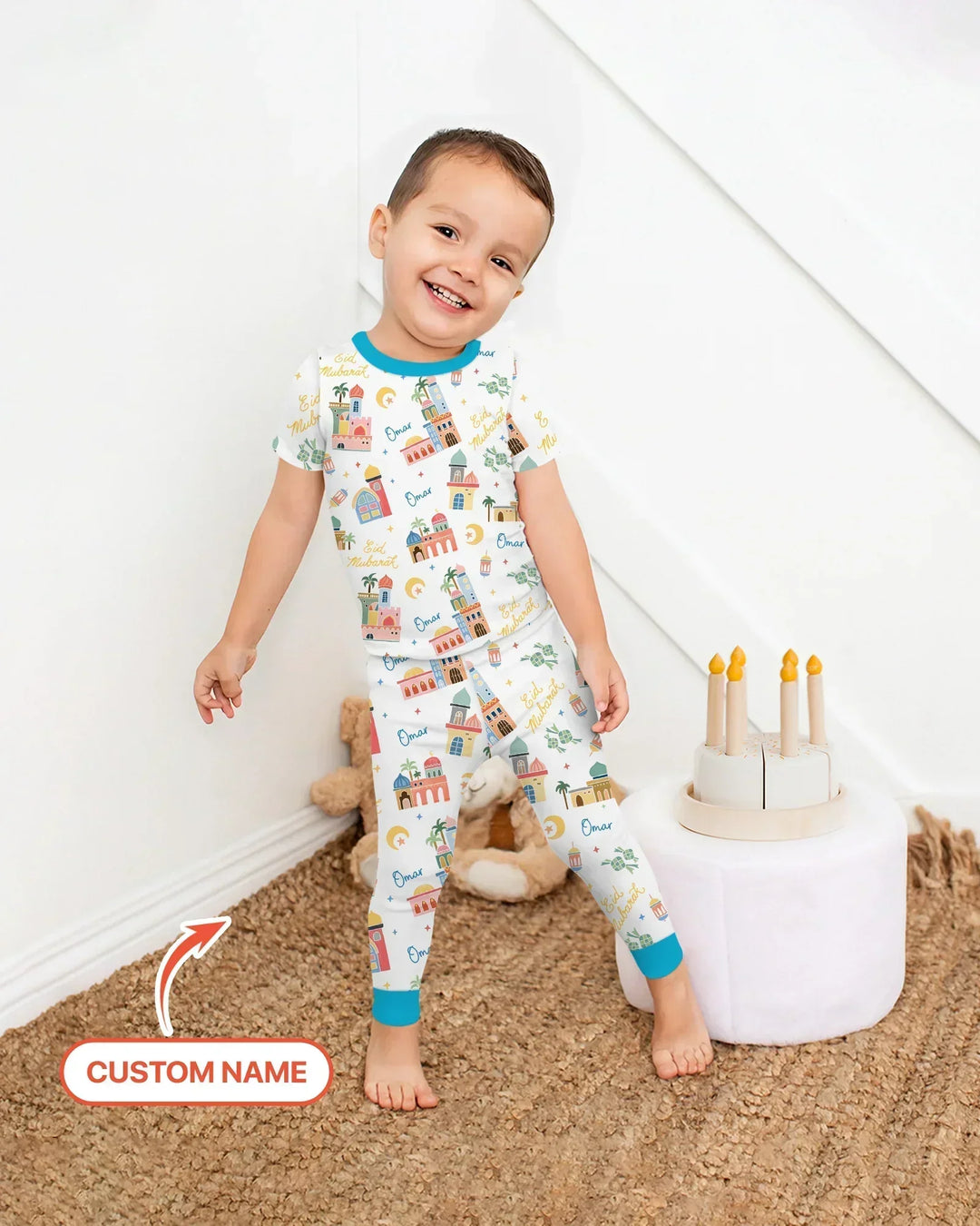 Eid Mubarak Custom Name Bamboo Two Piece Short Sleeve Pajama Set