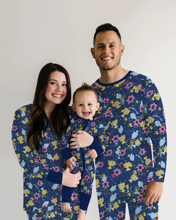 Hanukkah Family Splatter Paint  Bamboo Men's Pajama Set