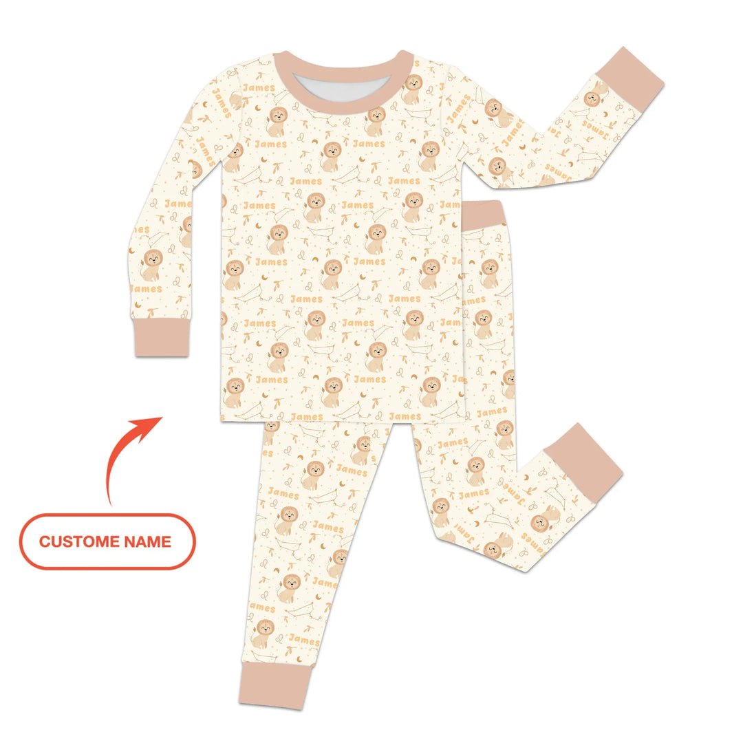 Bohemian Baby Zodiac Signs Custom Name Bamboo Two Piece Long Sleeve Pajama Set