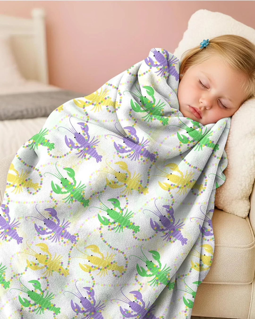 Mardi Gras Crawfish Family Matching Bamboo Blanket