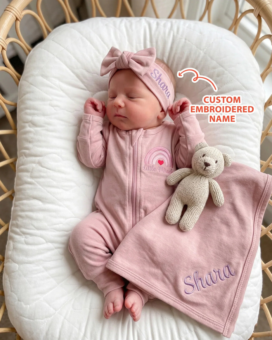 Personalized Little Miracle Pink Embroidered Bamboo Headband