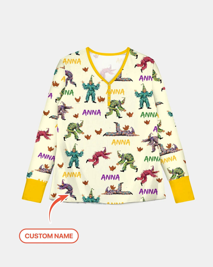 Custom Name Mardi Gras Chicken Chase Family Matching Bamboo Women Pajama Set