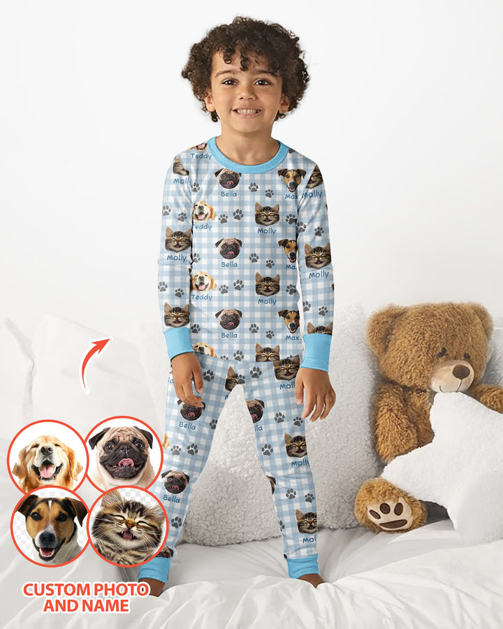 Custom Pet Photo With Name Bamboo Two Piece Long Sleeve Pajama Set