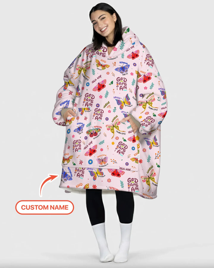 God says I am Butterfly Bamboo Blanket Hoodie