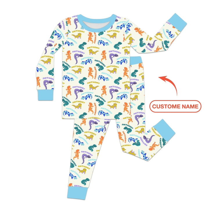 Custom Name Little Salamander Bamboo Two Piece Long Sleeve Pajama Set