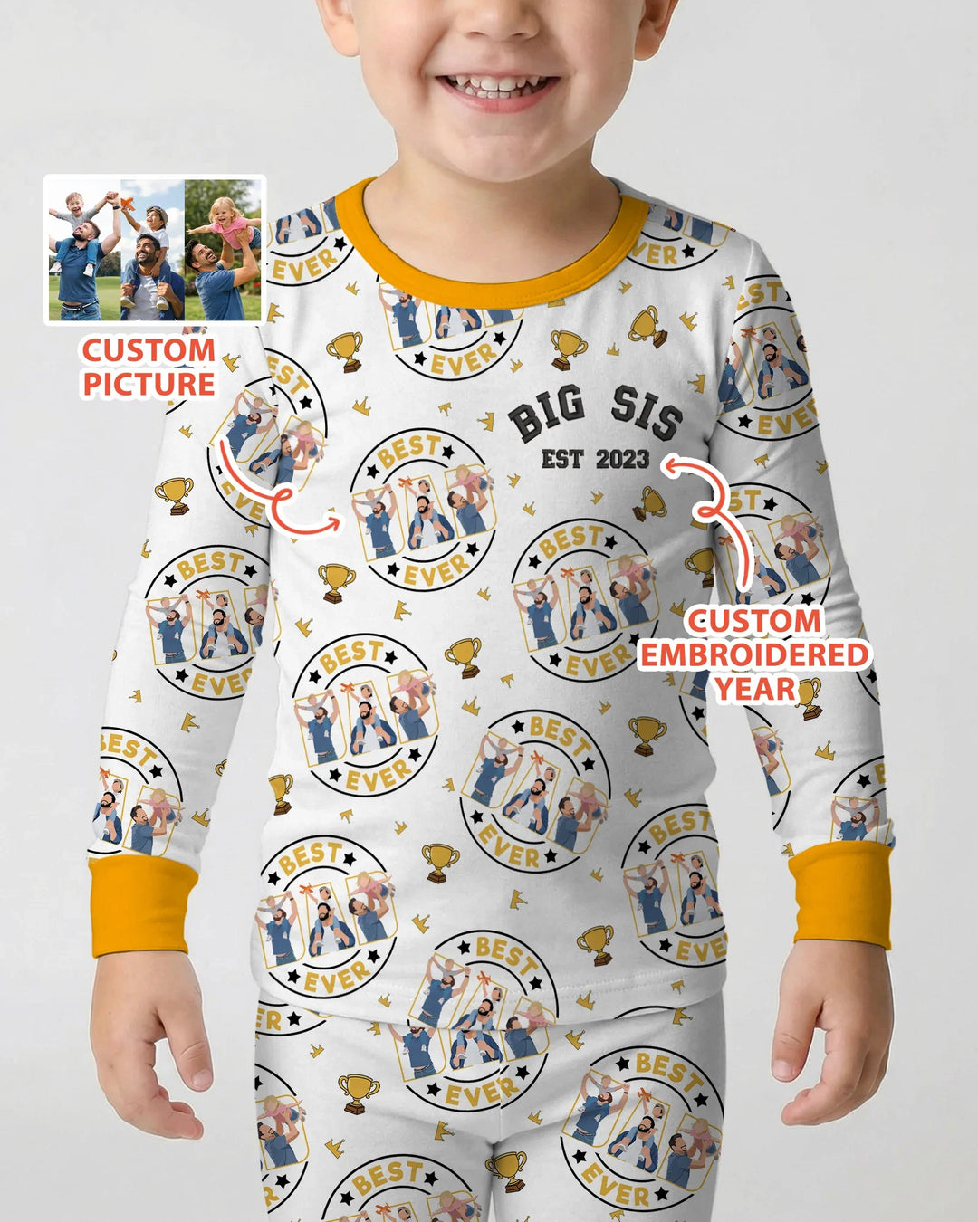 Personalized Family Matching Father's Day Embroidered Bamboo Two Piece Long Sleeve Pajama Set