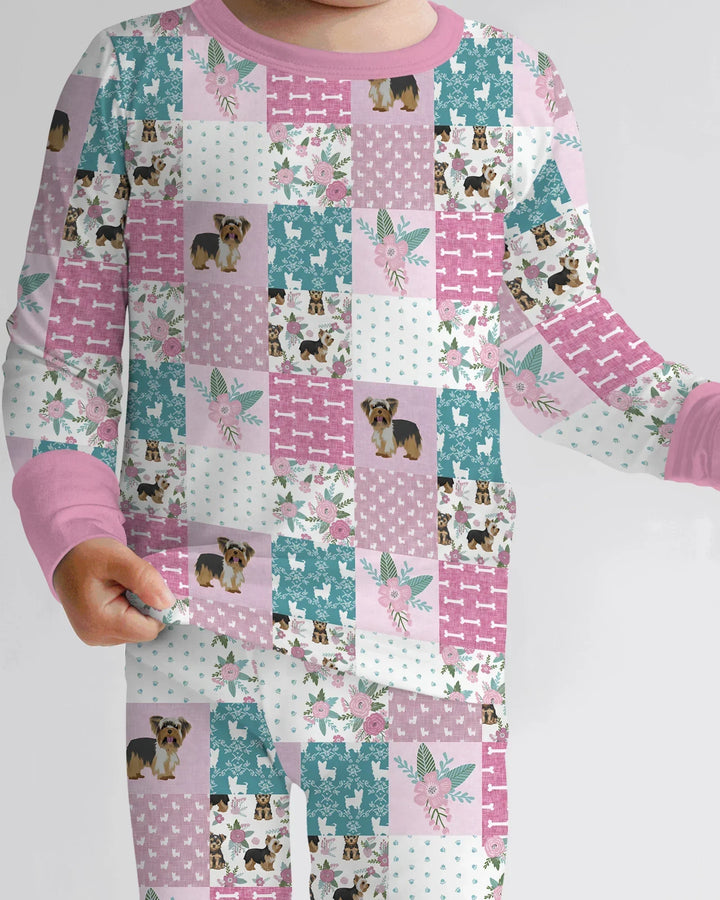 Floral Yorkie Grace Bamboo Two Piece Long Sleeve Pajama Set