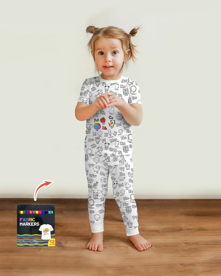 All Colorable Alphabet Bamboo Two Piece Short Sleeve Pajama Set