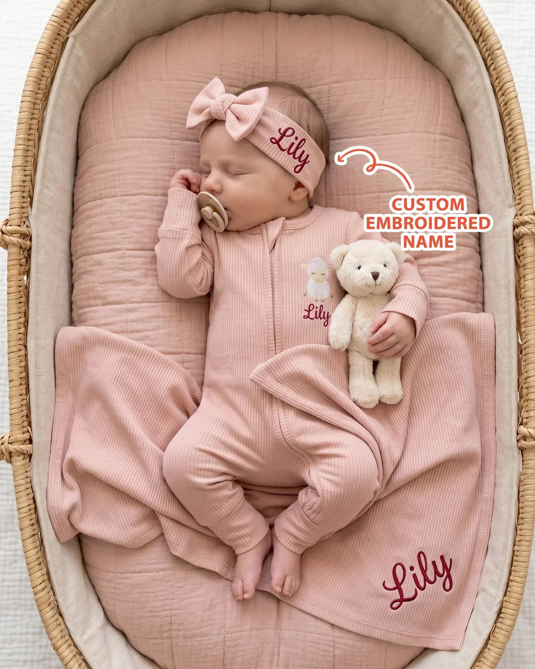 Personalized Baby Sheep Embroidered Ribbed Bamboo Welcome Home Bundle