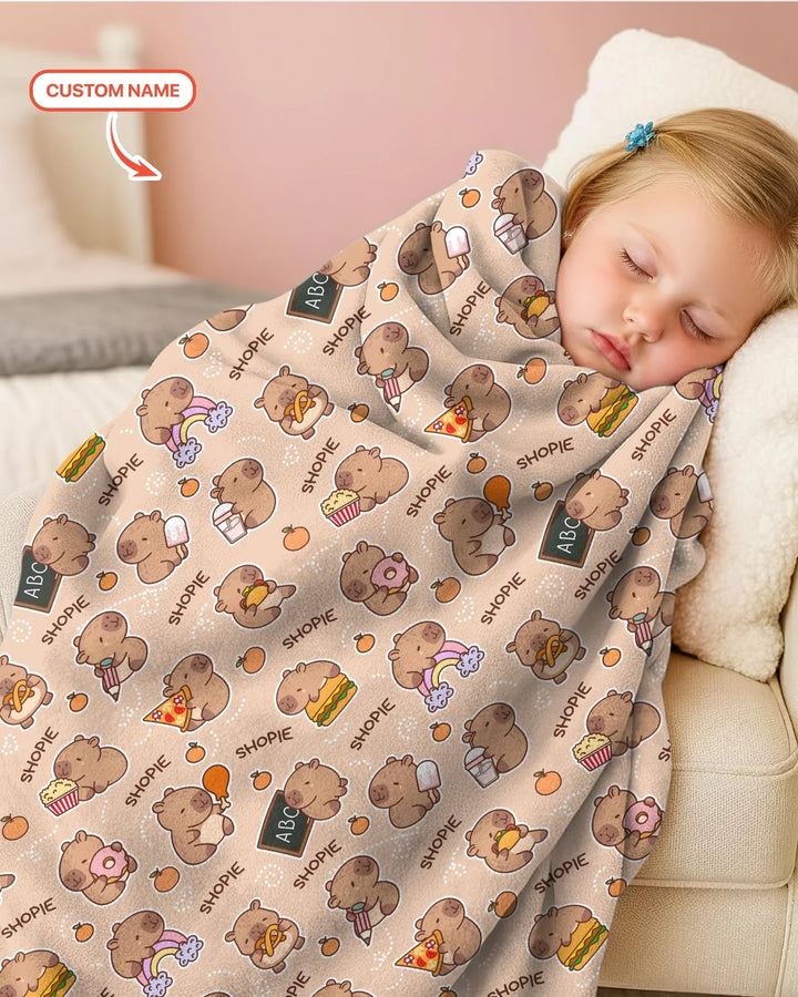 Custom Name Cute Capybara Bamboo Blanket