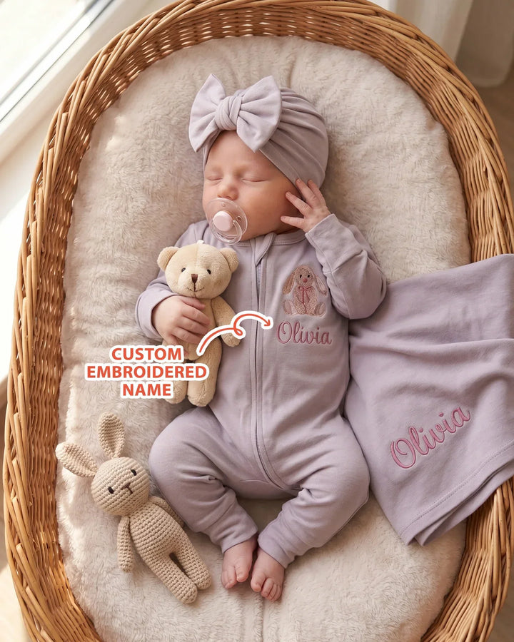 Personalized Bunny Embroidered Bamboo Blanket