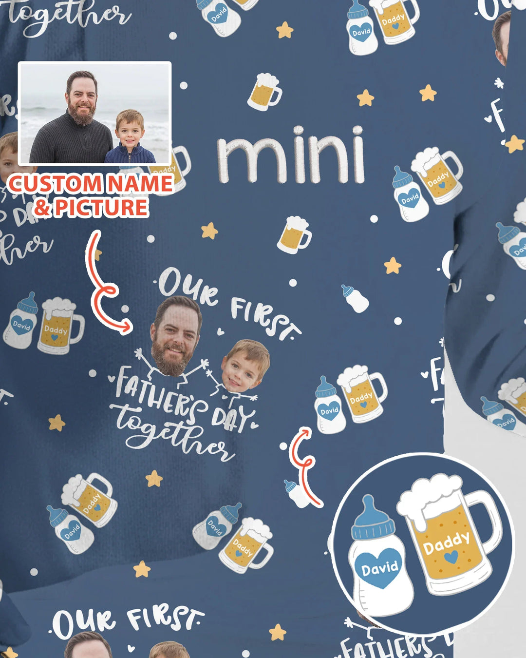 Personalized Embroidered Our First Father's Day Bamboo Two Piece Long Sleeve Pajama Set