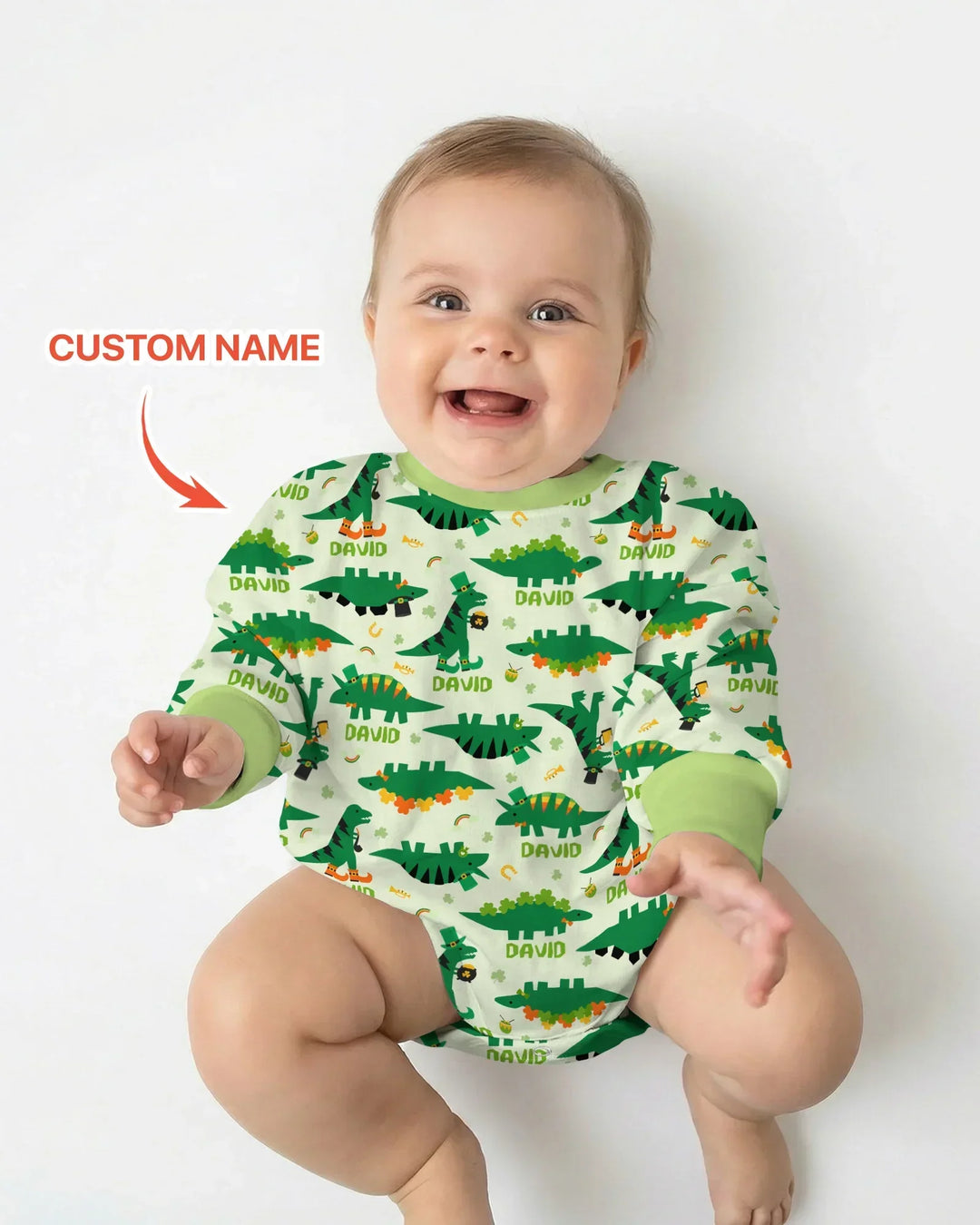 St. Patrick's Day Dinosaurs Custom Bamboo Bubble Romper