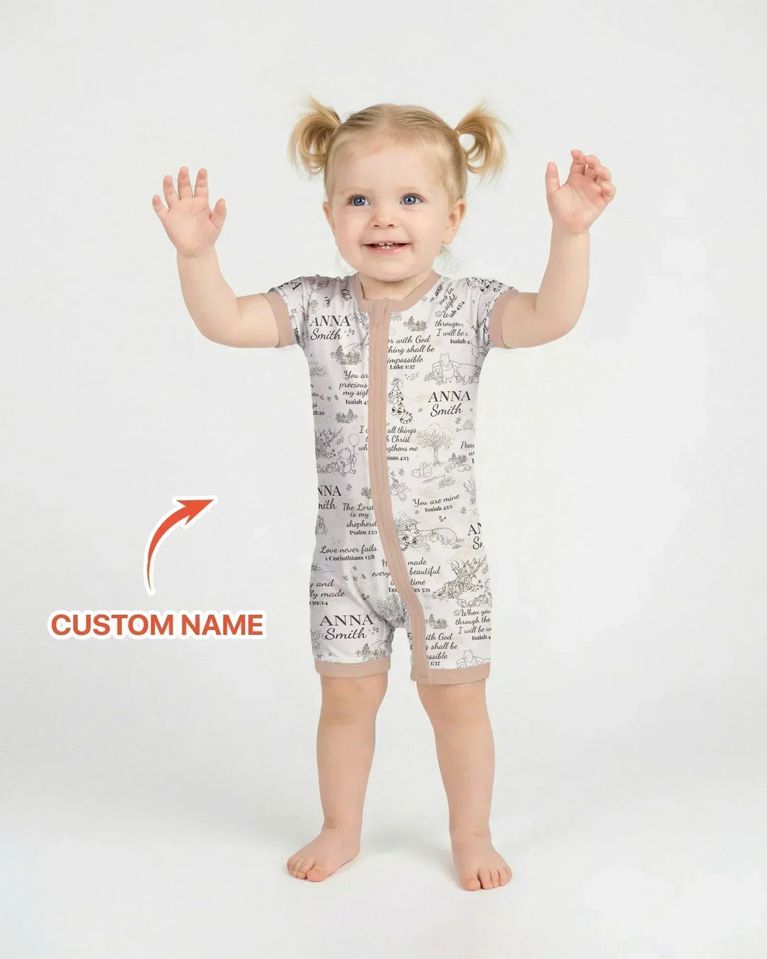 Classic Bear Bible Verse Custom Name Bamboo Shorty Zippy