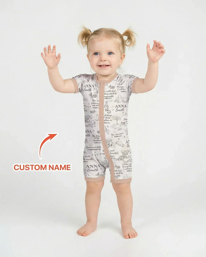 Classic Bear Bible Verse Custom Name Bamboo Shorty Zippy