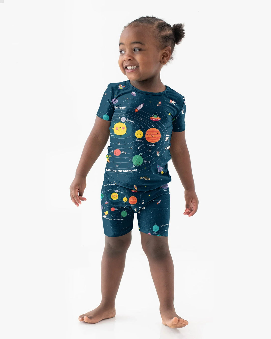 Solar System Explorers Bamboo Two Piece Short Sleeve Shorts Pajama Set