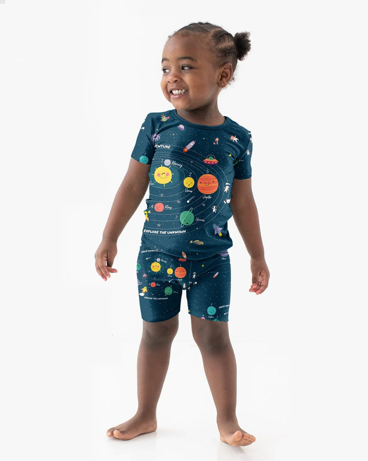 Solar System Explorers Bamboo Two Piece Short Sleeve Shorts Pajama Set