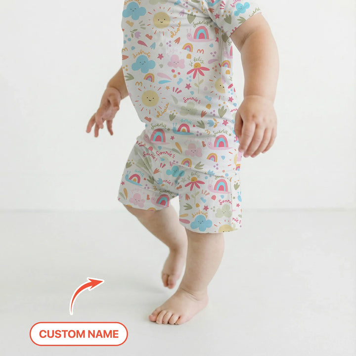 Custom Name Positive Spring Garden Bamboo Two Piece Short Sleeve Shorts Pajama Set