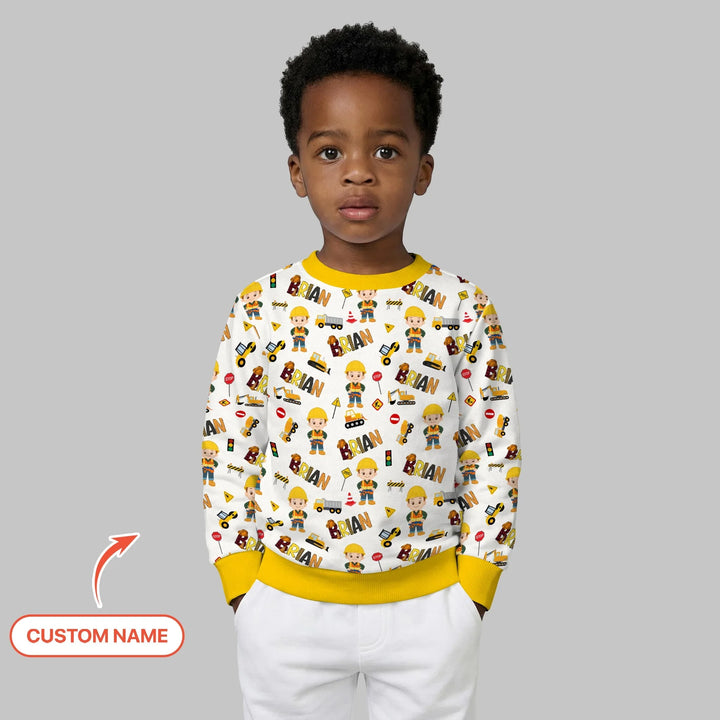 Custom Name Doodle Little Builder Bamboo Crewneck Sweatshirt