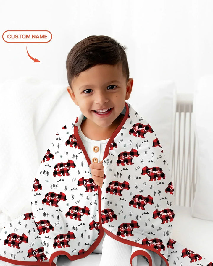 Custom Name Family Bear Matching Bamboo Blanket