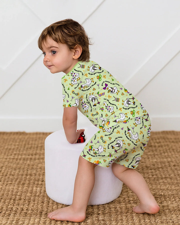 Mardi Gras Silly Goose Bamboo Two Piece Short Sleeve Shorts Pajama Set