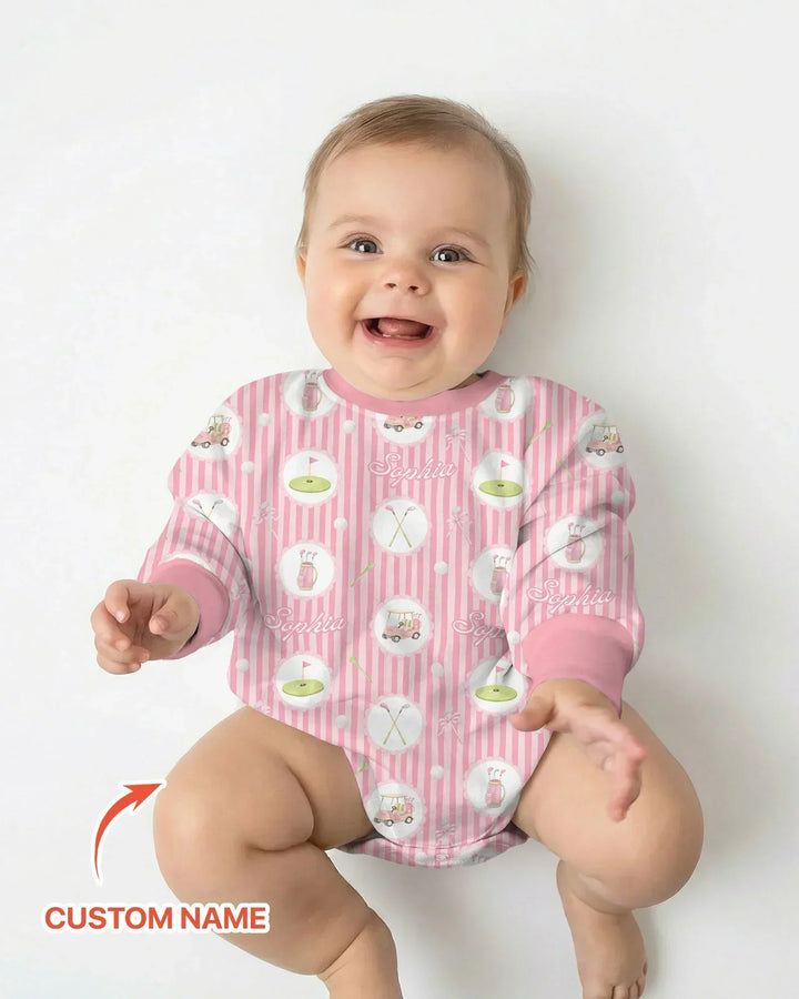 Custom Name Pink Golf Girl Bamboo Bubble Romper