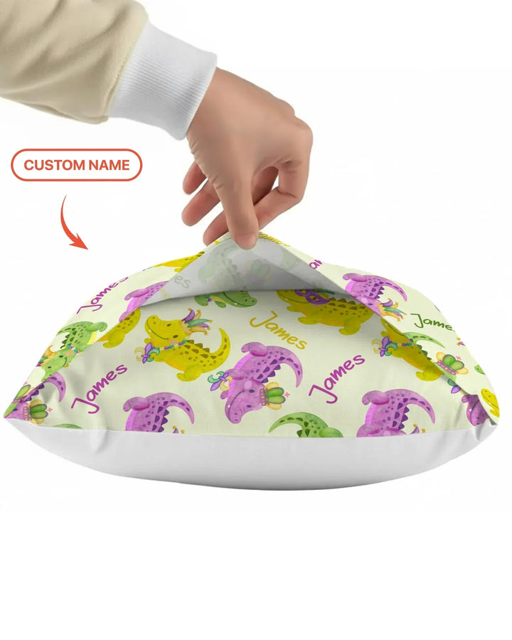 Custom Name Mardi Gras Alligator Bamboo Pillow Case