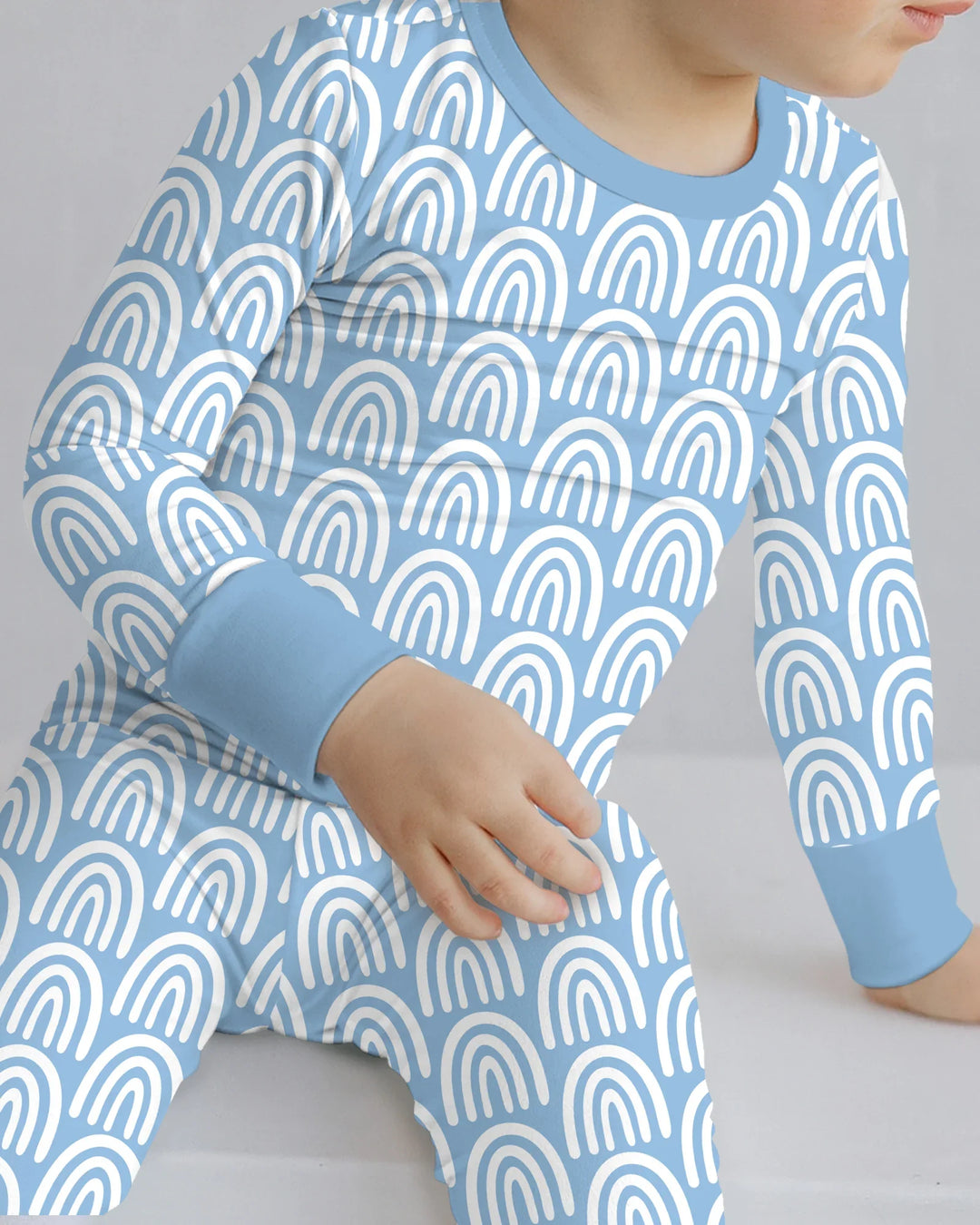 Sky Blue Rainbows Bamboo Two Piece Long Sleeve Pajama Set