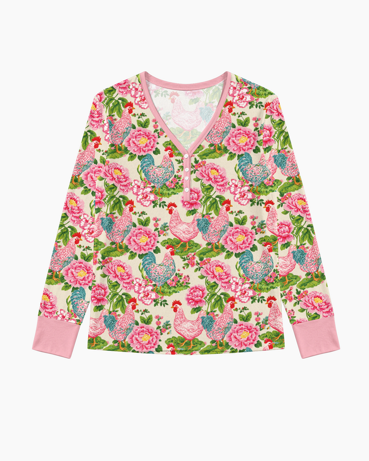 Chicken and Peony Mommy And Me Matching Bamboo Women Pajama Set