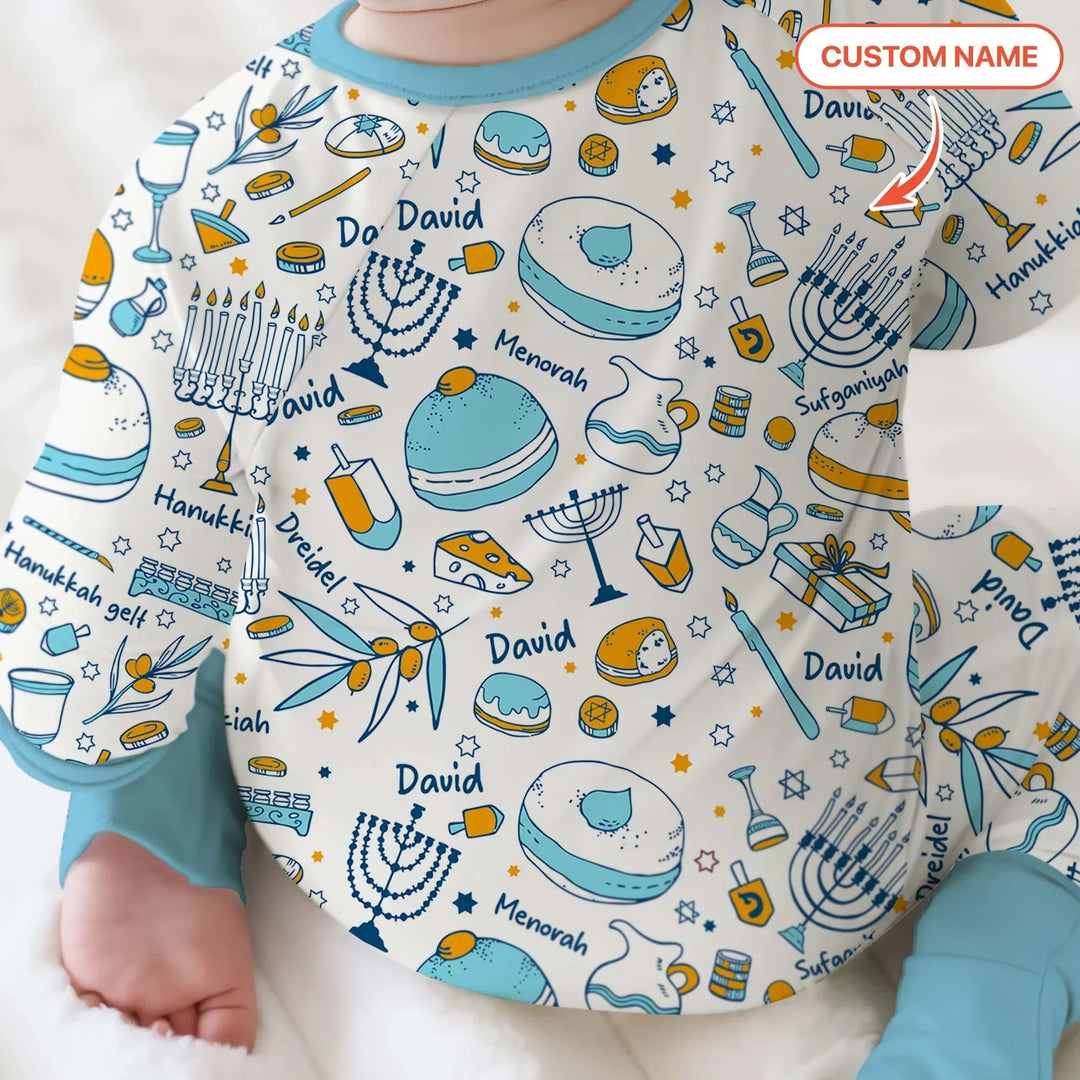 Happy Hanukkah Doodles Custom Name Family Matching Bamboo Convertible Zippy