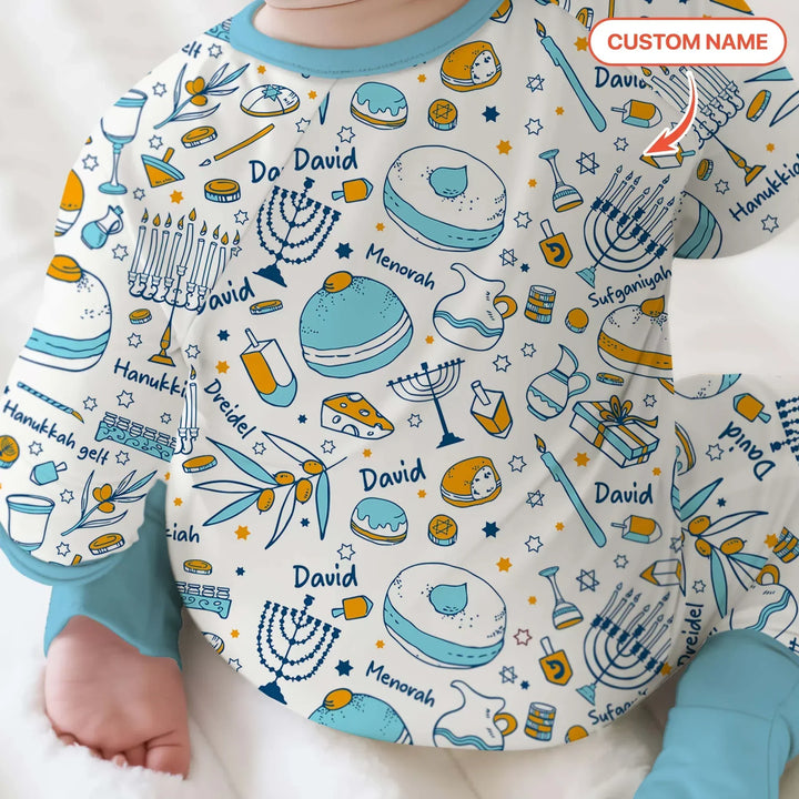 Happy Hanukkah Doodles Custom Name Family Matching Bamboo Convertible Zippy