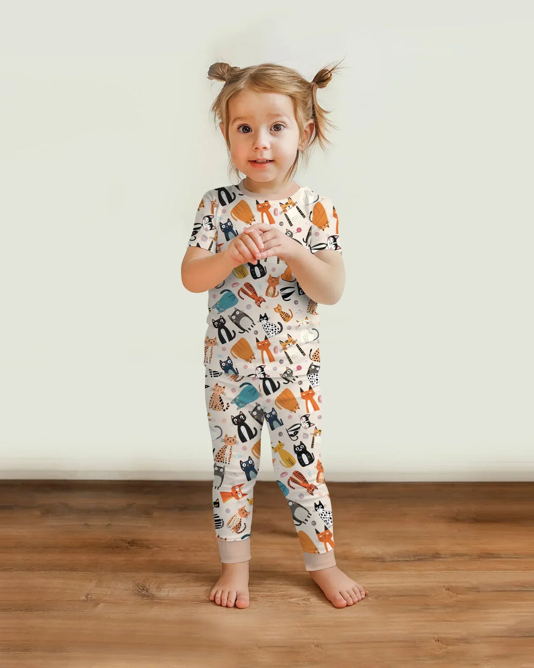Goofy Mischief Cat Family Matching Bamboo Two Piece Short Sleeve Pajama Set