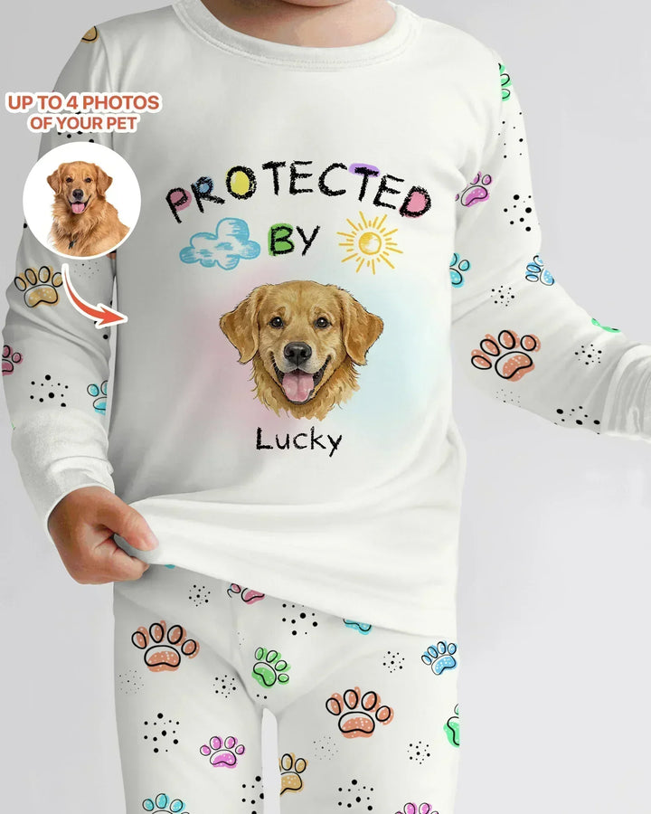 Custom Photo Crayon "Protected By" Bamboo Two Piece Long Sleeve Pajama Set