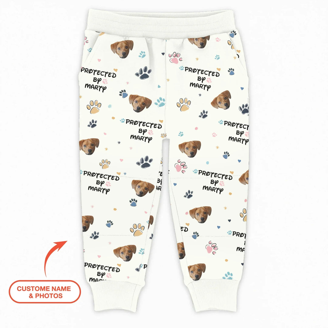 Custom Dog Photo Pattern "Protected By" Bamboo Jogger