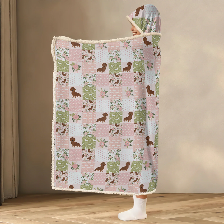 Floral Dachshund Grace Bamboo Wearable Hooded Blanket