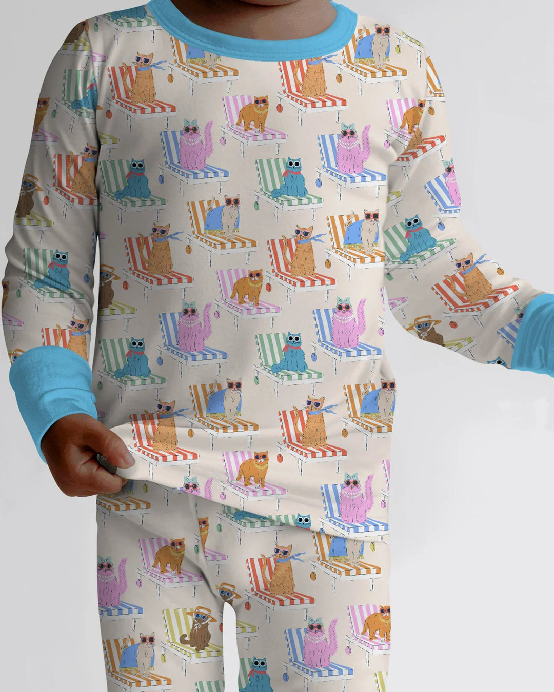 Meow Sunbathing Mommy & Me Matching Bamboo Two Piece Long Sleeve Pajama Set