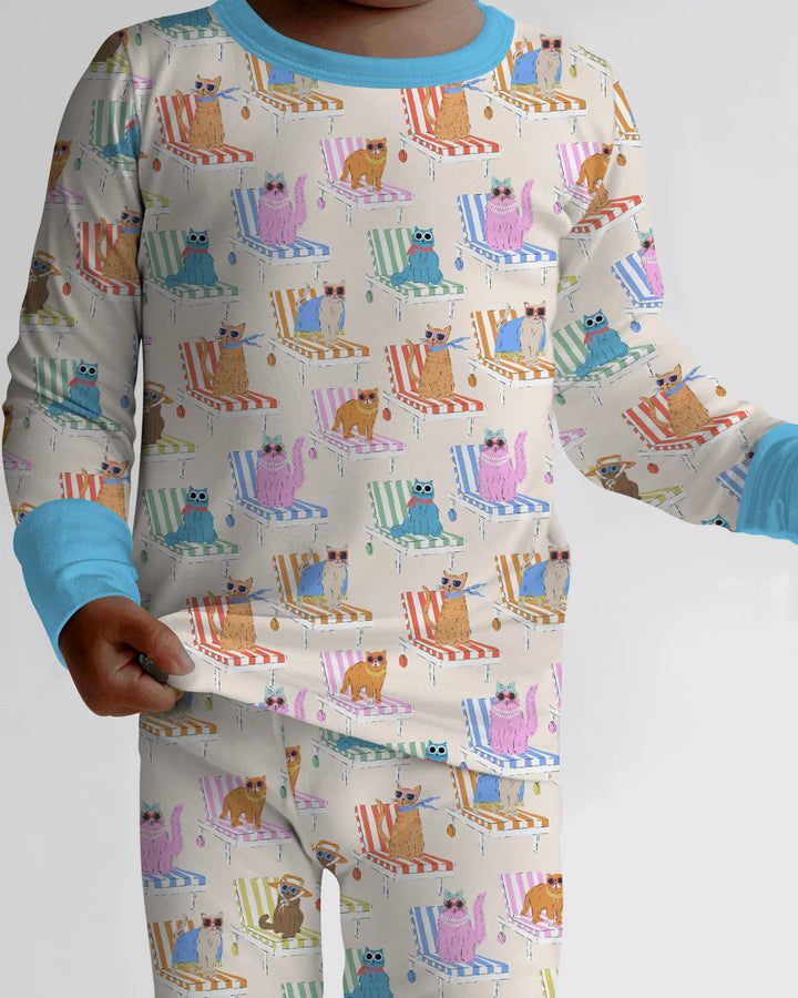 Meow Sunbathing Mommy & Me Matching Bamboo Two Piece Long Sleeve Pajama Set