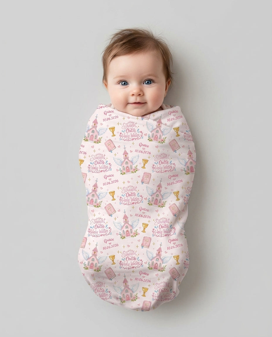 Custom Name Baptism Christening Straight Outta Holy Water Swaddle Blanket