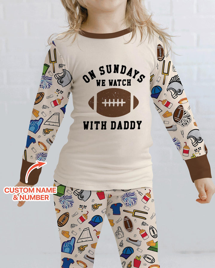 On Sundays We Watch Football With Daddy Family Matching Bamboo Two Piece Long Sleeve Pajama Set