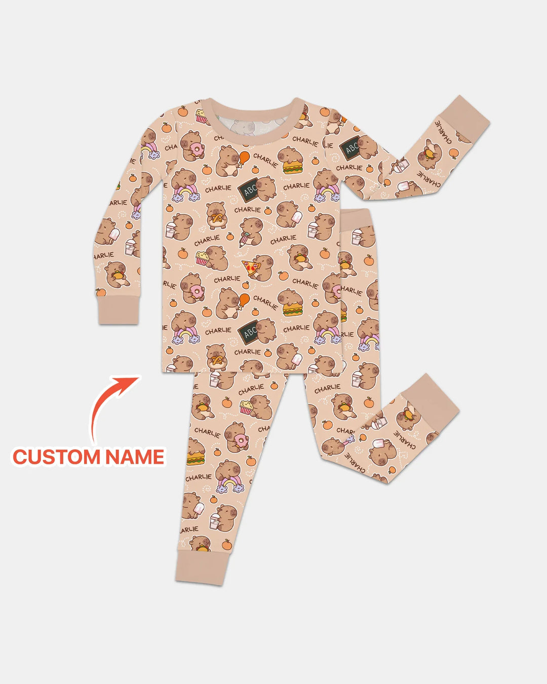 Custom Name Cute Capybara Bamboo Two Piece Long Sleeve Pajama Set
