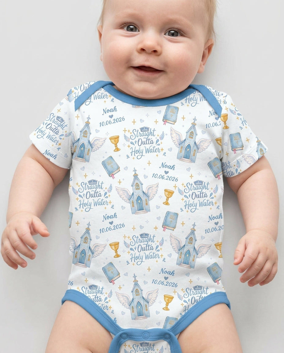 Custom Name Baptism Christening Straight Outta Holy Water Bamboo Bodysuit
