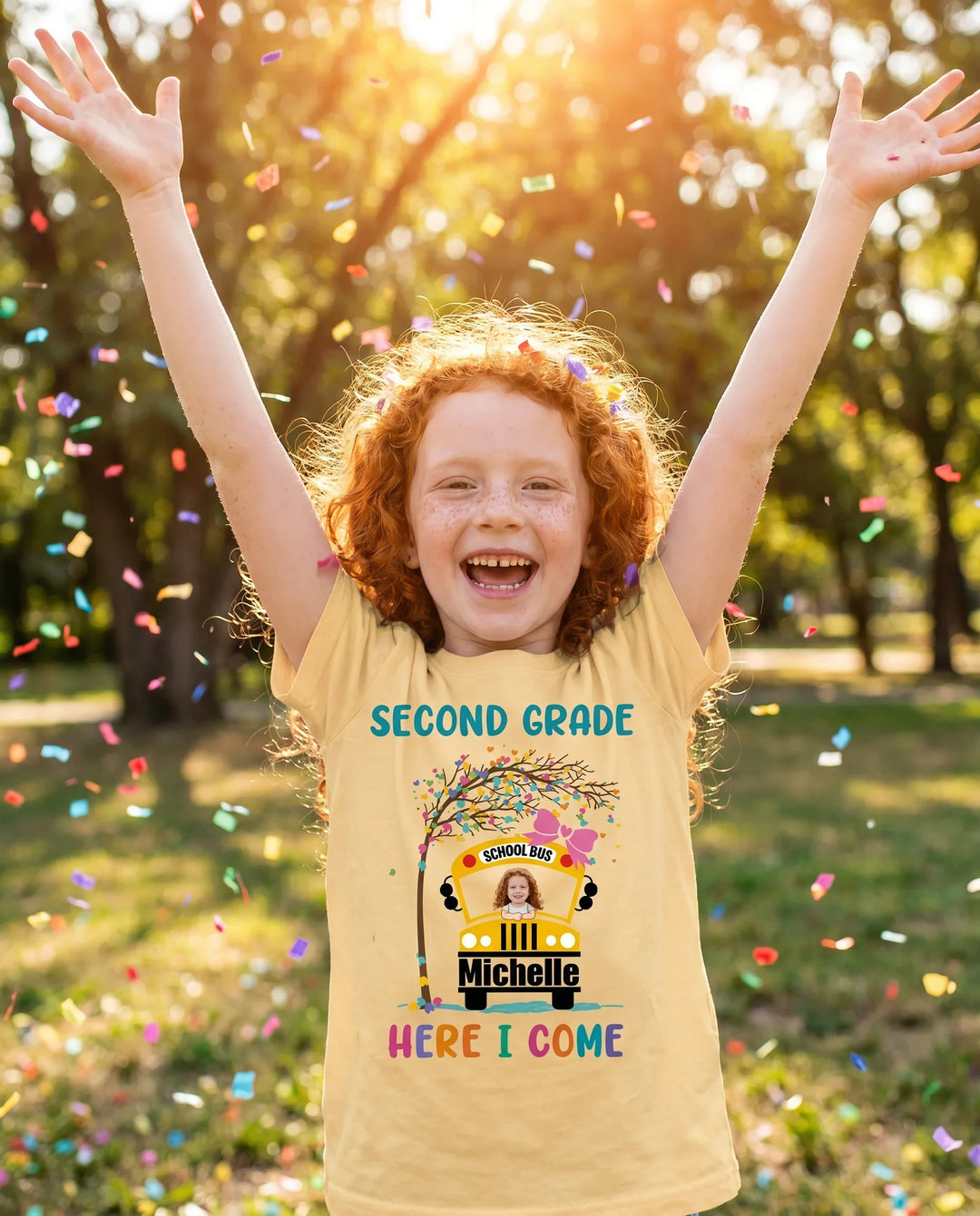 Custom Photo Here I Come School Bus Bamboo Crewneck T-Shirt